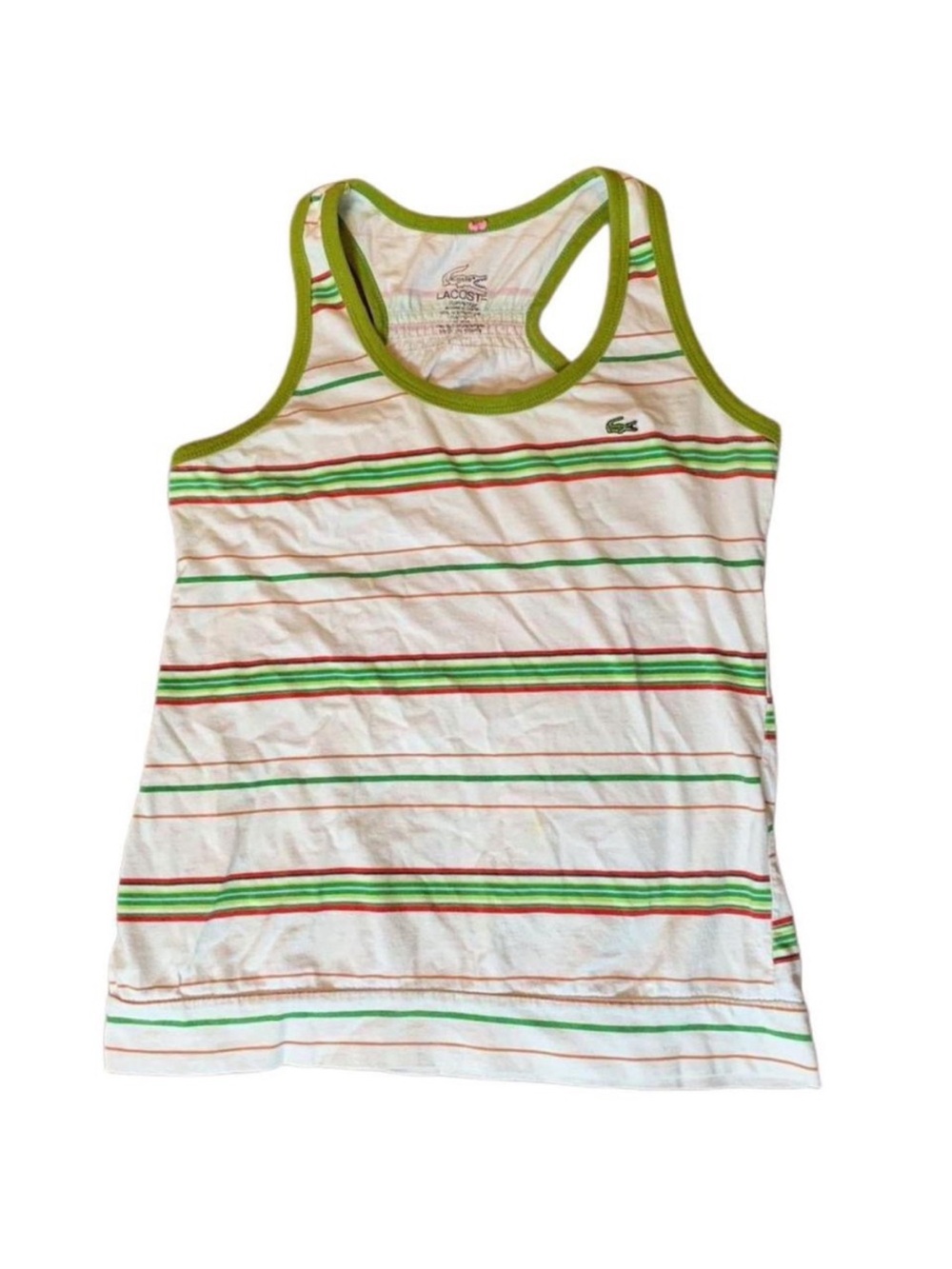Vintage Y2K Lacoste Striped Racerback Tank Top White & Green
